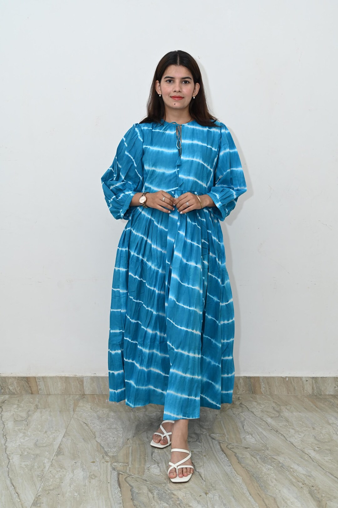 Blue Tie-dye Cotton Maxi Dress: Handmade Shibori Boho Gown - Etsy