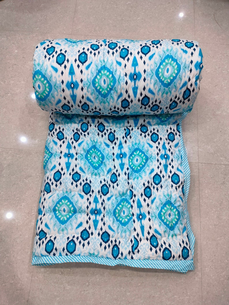 New Jaipuri Razai Hand Printed Kantha Quilted Light Weight Soft Quilt