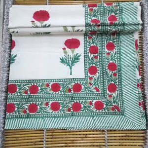 Indian Hand Block Print Cotton Bed Sheet: Floral Tapestry Bed Cover