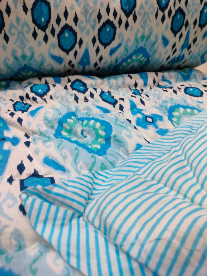 New Jaipuri Razai Hand Printed Kantha Quilted Light Weight Soft Quilt