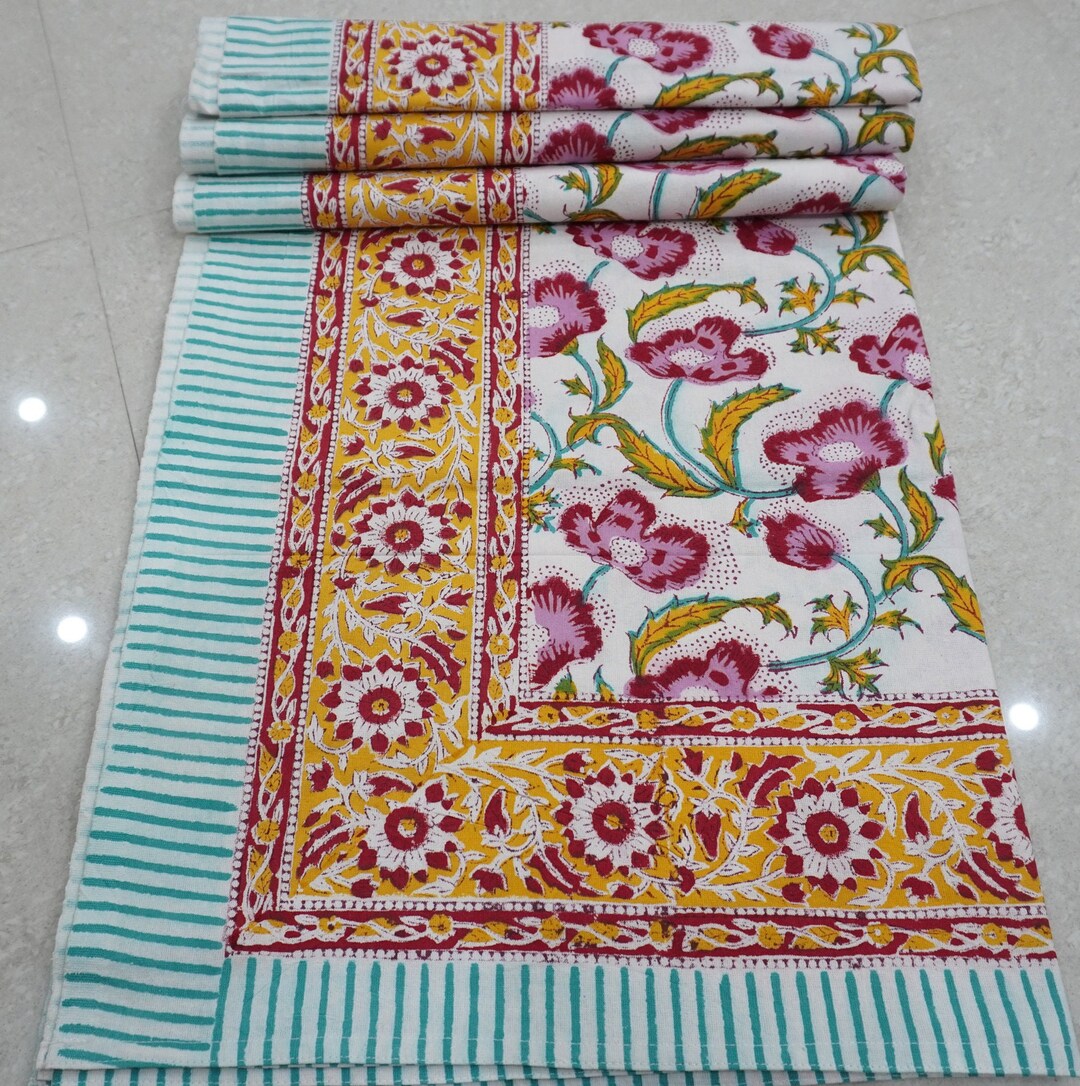 Cotton Hand Block Print Bed Sheet Floral Print Flat Sheet Etsy