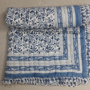 Indian Hand Block Print Cotton Quilt Ruffle Quilt Handmade Quilted ...