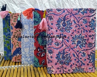 Block Print Journal Notebook Set: Indian Fabric Diary, 5 Piece
