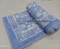 Hand Block Print Cotton Dohar Handmade Ac Blanket Reversible Dohar Ac Comforter Indian Quilt Blue Floral Print Blanket Throw