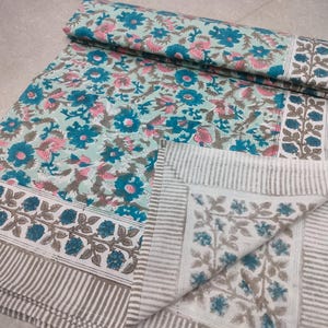 Hand Block Print Cotton Bed Sheet: Floral Bedspread Blanket