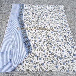 Hand Block Print Cotton Bed Cover: Floral Tapestry Bedding