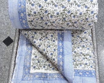 Reversible Quilt Soft Cotton Quilt Hand Block Print Quilt Floral Print Soft Cotton Quilt
