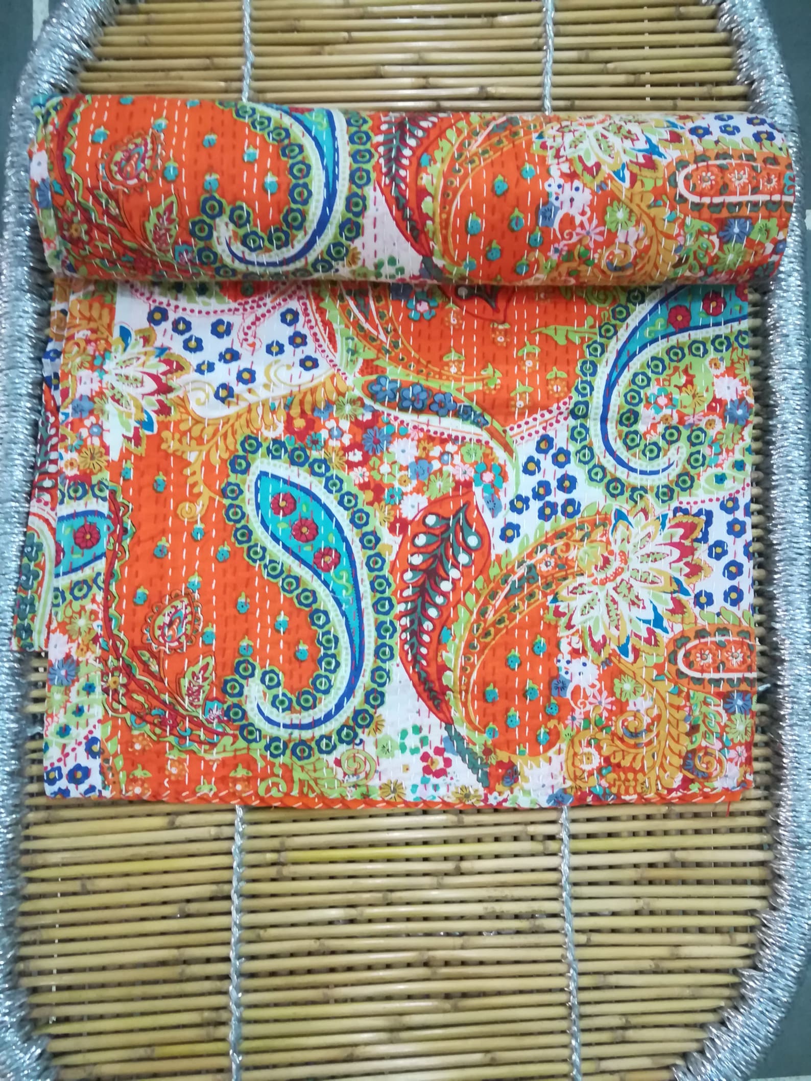 New Kantha Quilt Handmade Kantha Paisley Print Bedspread Etsy
