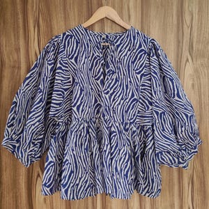 Kyra Top Dress, Mini Dress, Blue hand block print Tunic Top, Deep Neck with string closer  Cotton kyra dress