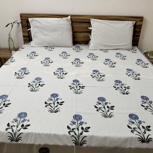 Hand Block Print Cotton Bed Cover: Floral Tapestry, Indian Decor