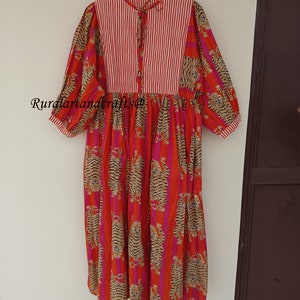 Orange stripes Tiger Midi Dress, Mini Dress, Long Block Print Dress, Deep Neck with string closer