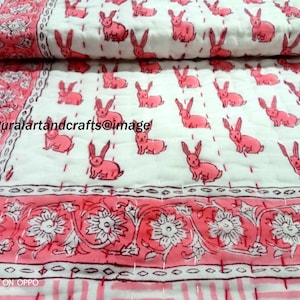 Rabbit Print Cotton  Baby Quilt Hand Block Print Cotton Kantha Bedding Baby Blanket Kantha Baby Quilt kids Baby Quilt