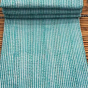 Bohemian Block Print Cotton Kantha Bed Cover: King Size Quilted Comforter
