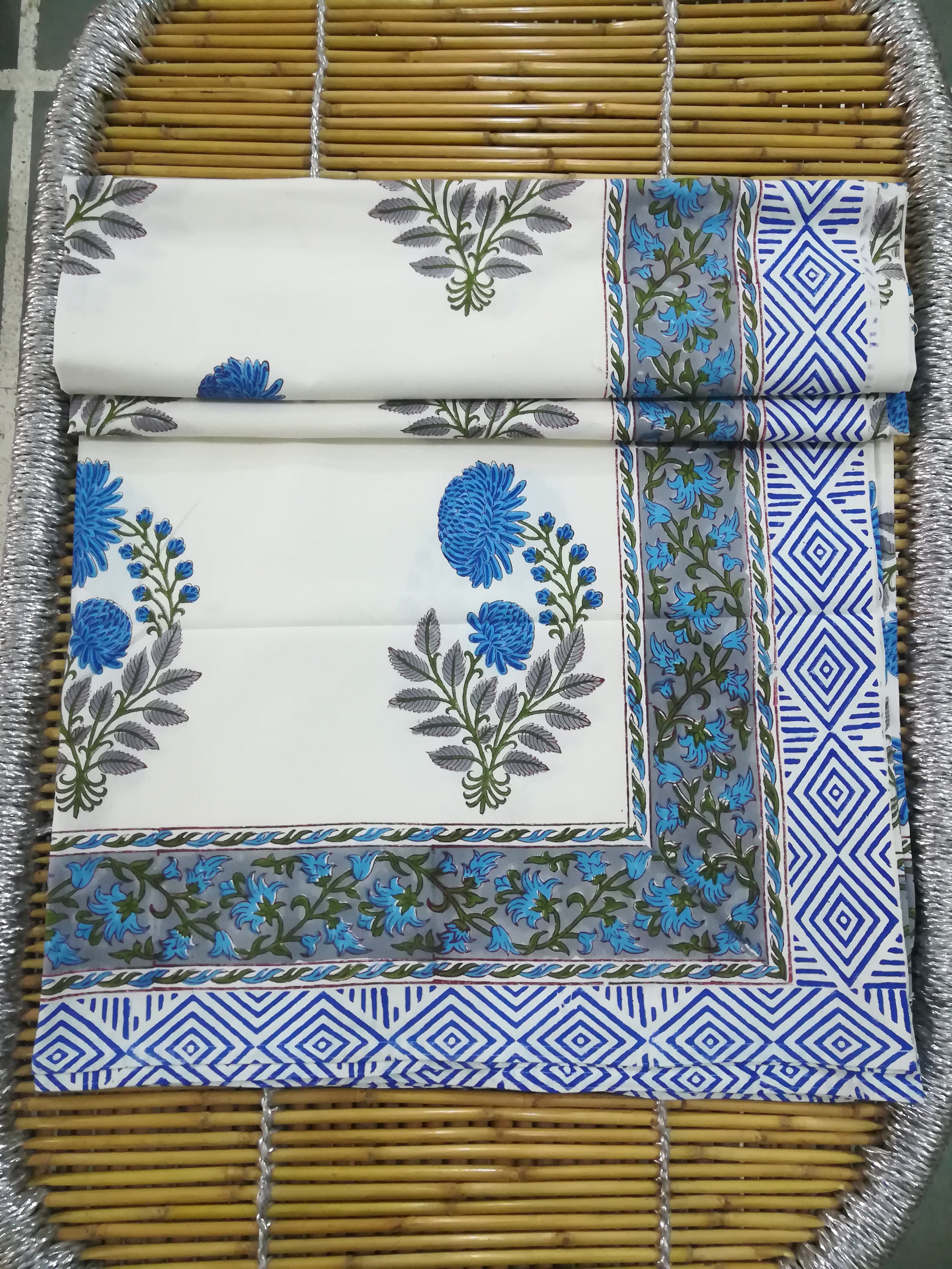 Handmade Flat Block Print Bed Sheet Cotton Handmade Floral Etsy
