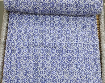 California King Hand Block Print Kantha Quilt: Indian Cotton Bedspread