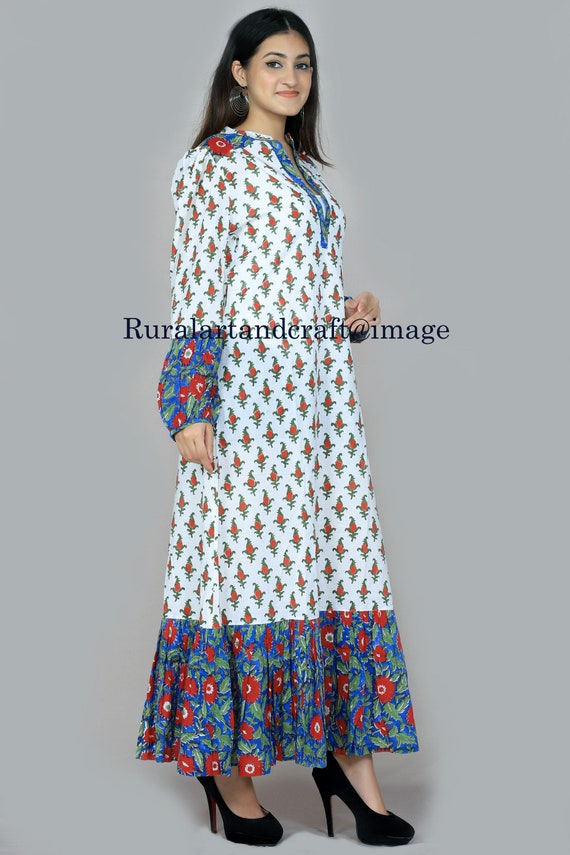 Buy Blue Cotton Maxi Dresses for Women online | CraftsandLooms –  CraftsandLooms.com