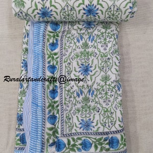 Indian Hand Block Print Cotton Quilt Reversible Indian Quilt New Floral Print Quilt