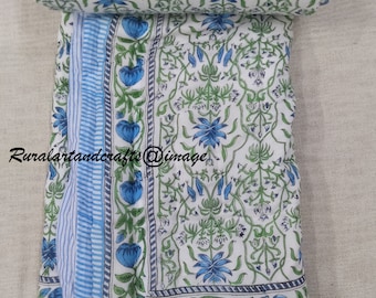 Reversible Cotton Quilt: Hand Block Floral Print, Lightweight Blanket