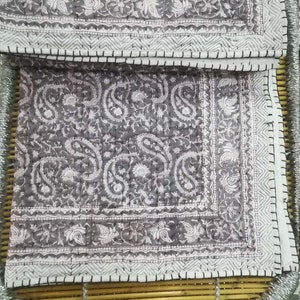 Hand Block Print Cotton Baby Quilt: Paisley Kantha Blanket (40x40 inch)