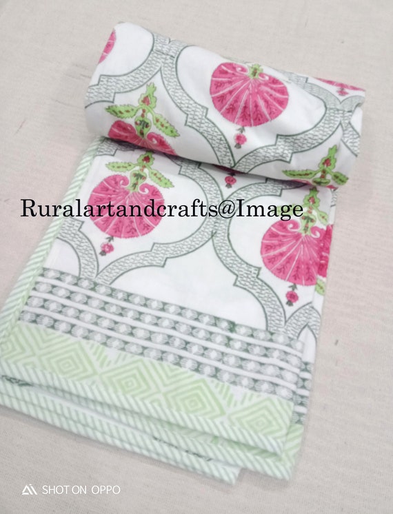 New Pink Floral Print Dohar Handmade Ac Blanket Reversible Dohar