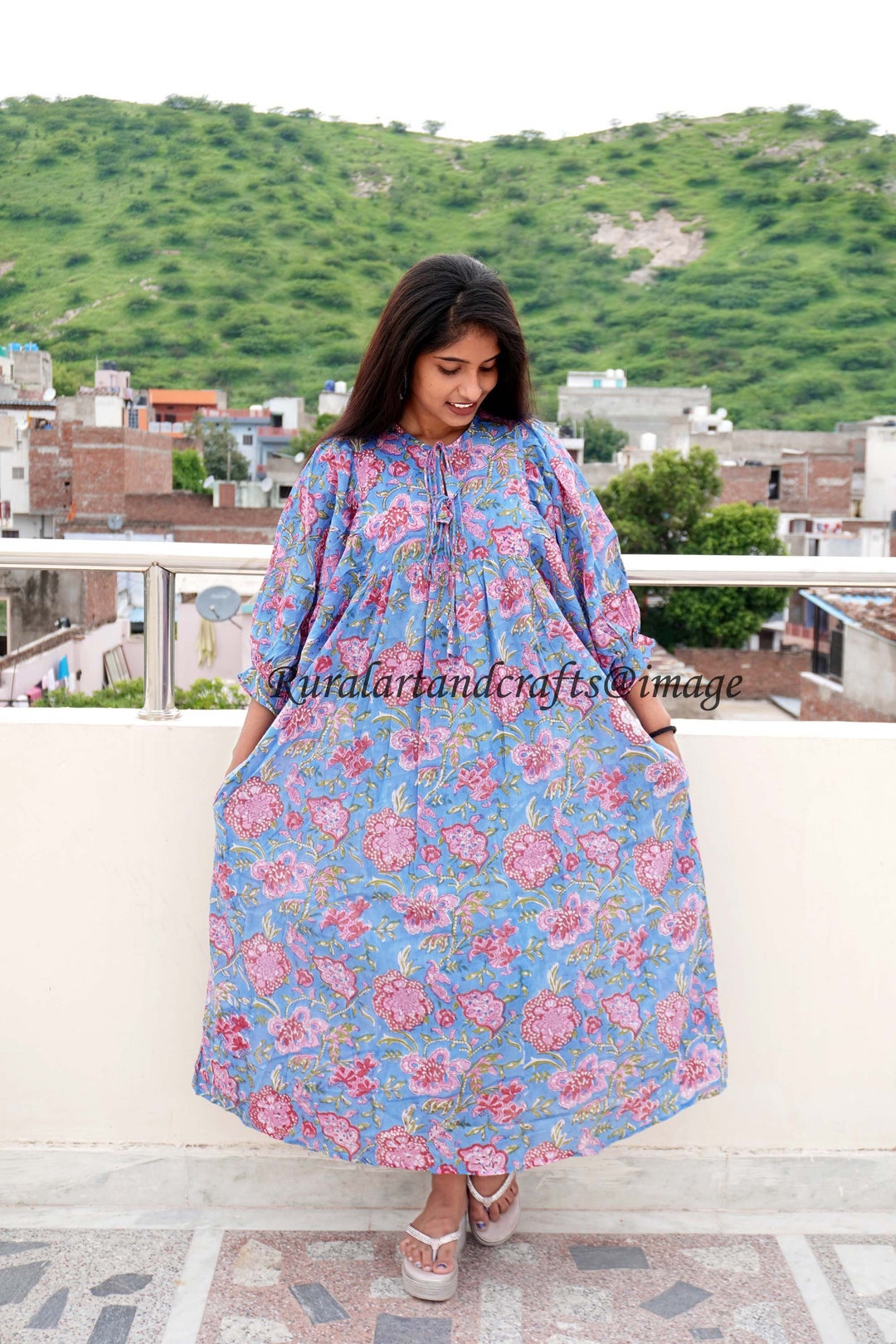 Mehndi Blossom Block Printed COTTON Tiered Dress