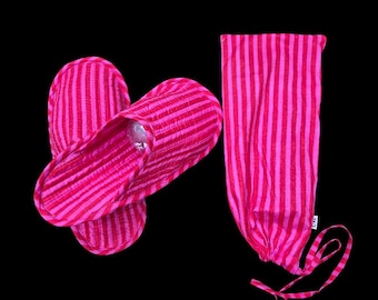 Handgjorda rosa randiga tofflor – Mysiga inomhusskor för komfort hela dagen
