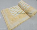 Hand Block Print Cotton Dohar: Reversible Yellow Floral Indian Quilt