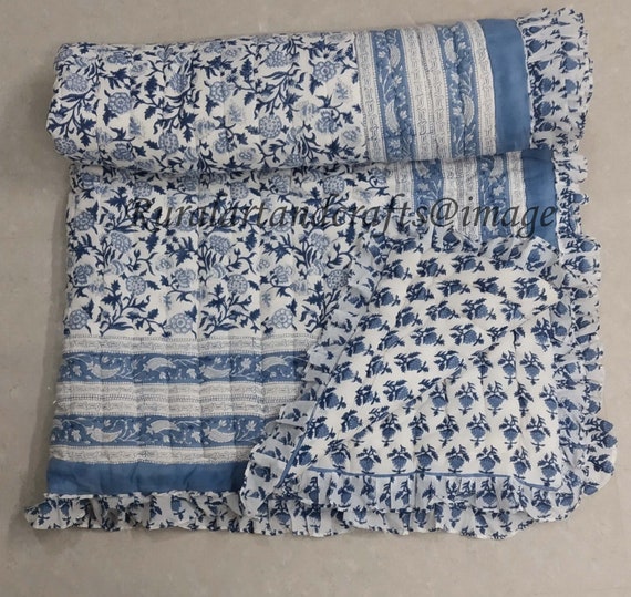Block print リバーシブルキルト ブランケット　インドブロックプリント Block print リバーシブルキルト ブランケット インドブロック
