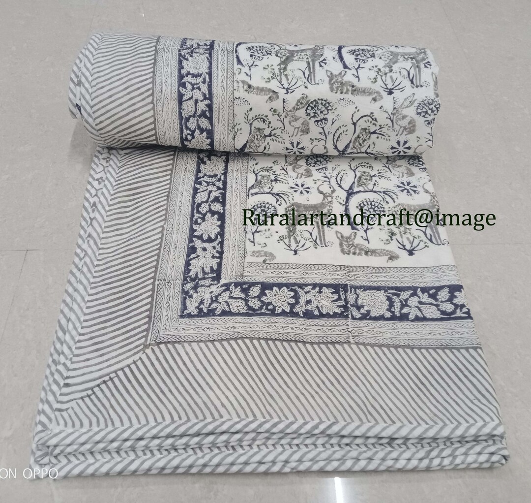 Animal Print Dohar Cotton Ac Blanket Handmade Ac Quilt Reversible Dohar