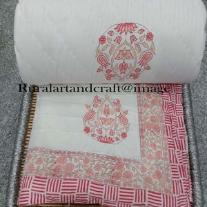 Reversible Quilt Soft Cotton Quilt Hand Block Print Quilt Floral Print Soft Cotton Quilt New design Print Cotton Quilt