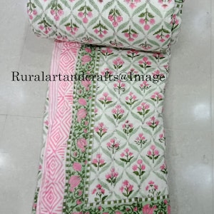 New Indian Hand Block Print Reversible Quilt Soft Cotton Quilt Hand Block Print Quilt Floral Print Soft Cotton Quilt King Size