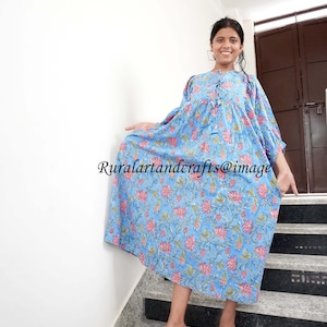 Boho Block Print Cotton Dress: Summer Beach Midi Mini Dress