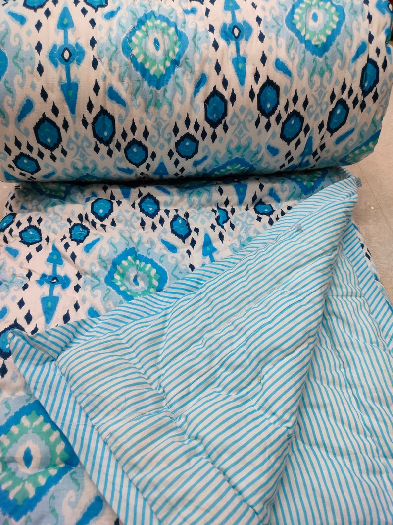 New Jaipuri Razai Hand Printed Kantha Quilted Light Weight Soft Quilt