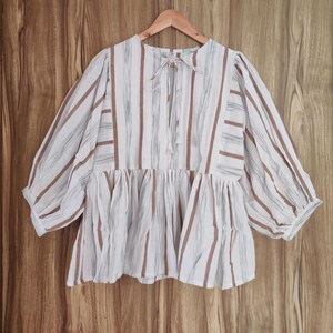 Kyra Top Dress, Mini Dress, Off white Color Tunic Top, Deep Neck with string closer Hand Loom Cotton
