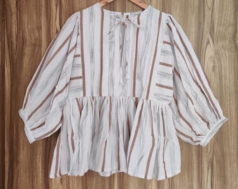 Hand Loom Cotton Mini Dress: Off White Tunic Top