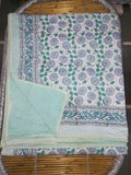 Reversible Hand Block Print Cotton Dohar: Indian Kantha Quilt Throw
