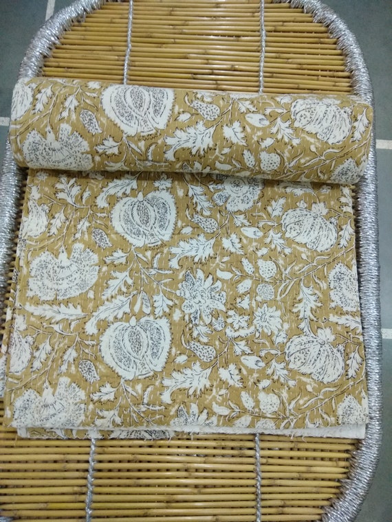 California King Kantha Quilt: Hand Block Print Cotton Bedspread