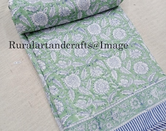 Green Color Handmade Ac Blanket Reversible Dohar Ac Comforter Indian Quilt Blue Floral Print Blanket Throw