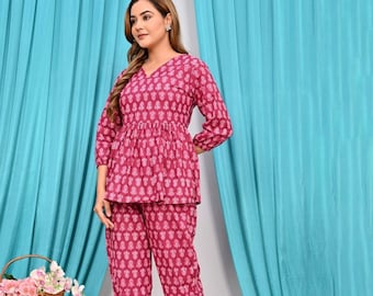 Printed Cotton Blend Co-Ord Set for Women, Top Pants Set, Printed Co-Ord Set, Trendy Co-Ords, Co-Ord Women, Co-Ord Set Women| jaipur printed