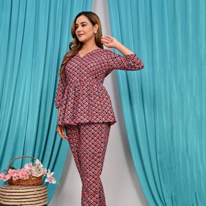 Printed Cotton Blend Co-Ord Set for Women, Top Pants Set, Printed Co-Ord Set, Trendy Co-Ords, Co-Ord Women, Co-Ord Set Women| jaipur printed