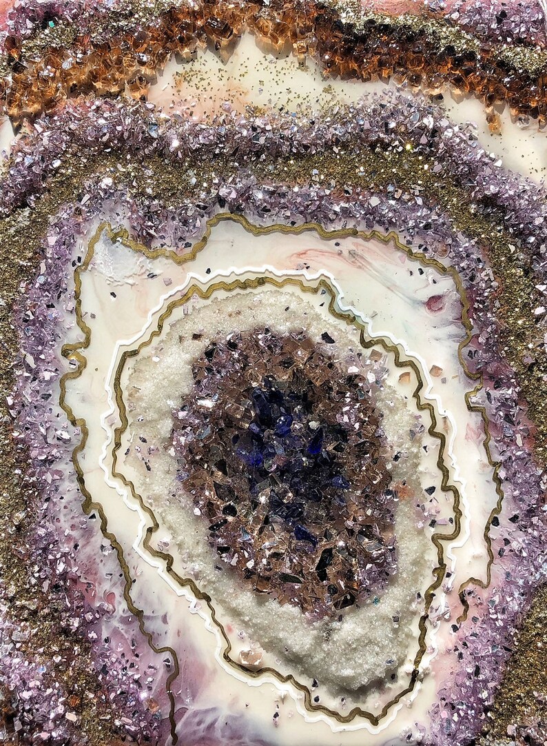 3D Resin Geode wall art with glass and stones. Wall art Etsy