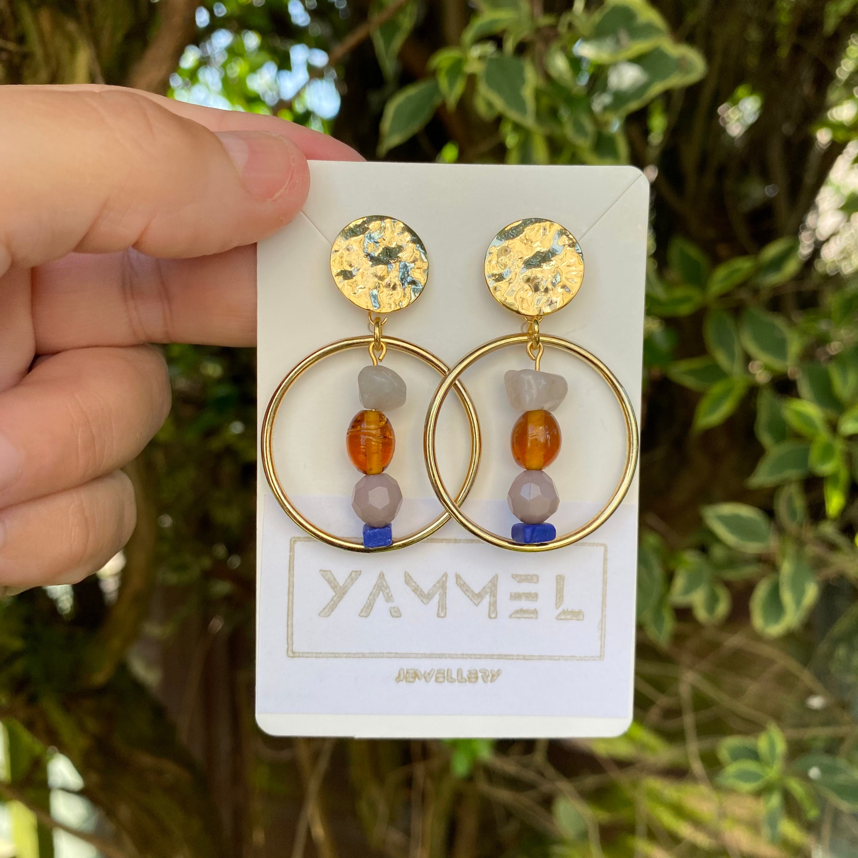 18k Gold Plated Hammered Stud Earrings With Hoop Beads and Etsy UK