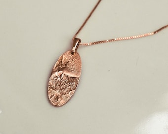 Unique rose gold necklace with large oval pendant, Abstract necklace, Oval necklace, Long oval medallion, Oval charm, Mom gift