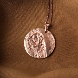 Unique rose gold necklace with large medallion, Large rose gold charm necklace with unique pendant large round pendant necklace with texture
