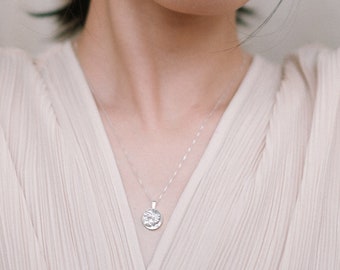 Minimal silver necklace Hammered silver pendant necklace Dainty silver necklace Delicate layered necklace Silver round pendant Jewelry Gift