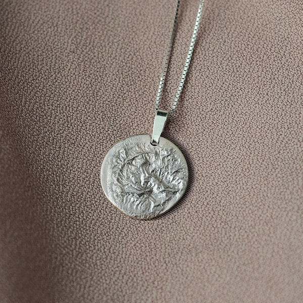 Sterling silver pendant necklace Sterling silver charms only Unique silver necklace Medallion pendant Hammered disc necklace Gift for her