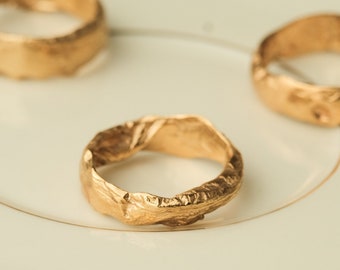 Gold chunky ring for women, Wide organic ring, Gold statement ring, Unique gold ring, Large cocktail ring, Big ring, Thick gold band ring