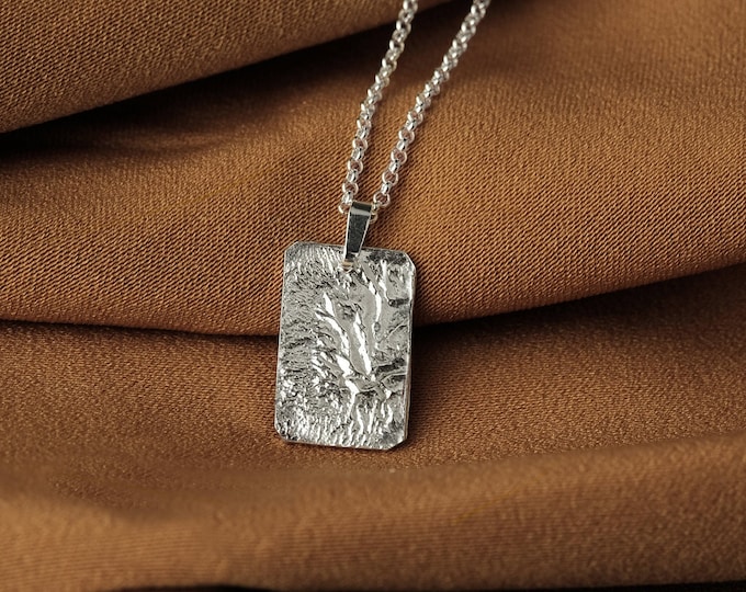 Silver mens necklace pendant, Mens silver necklace for men, Boyfriend gift for men, Rectangle pendant, Square pendant, Mens jewelry for men