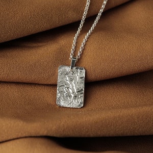 Silver mens necklace pendant, Mens silver necklace for men, Boyfriend gift for men, Rectangle pendant, Square pendant, Mens jewelry for men zdjęcie 1