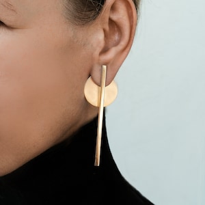 Gold ear jacket earrings, Extra long earrings, Front back earrings, Double sided earrings gold statement earrings, Straight line earrings